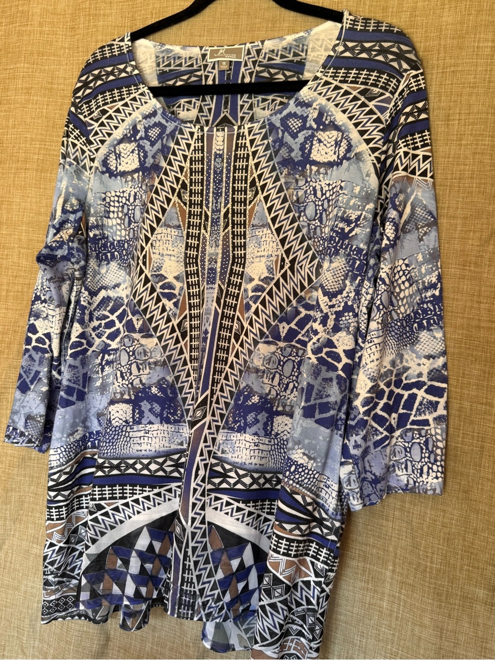 JM Collection Blue and White Geometric & Abstract Print Tunic